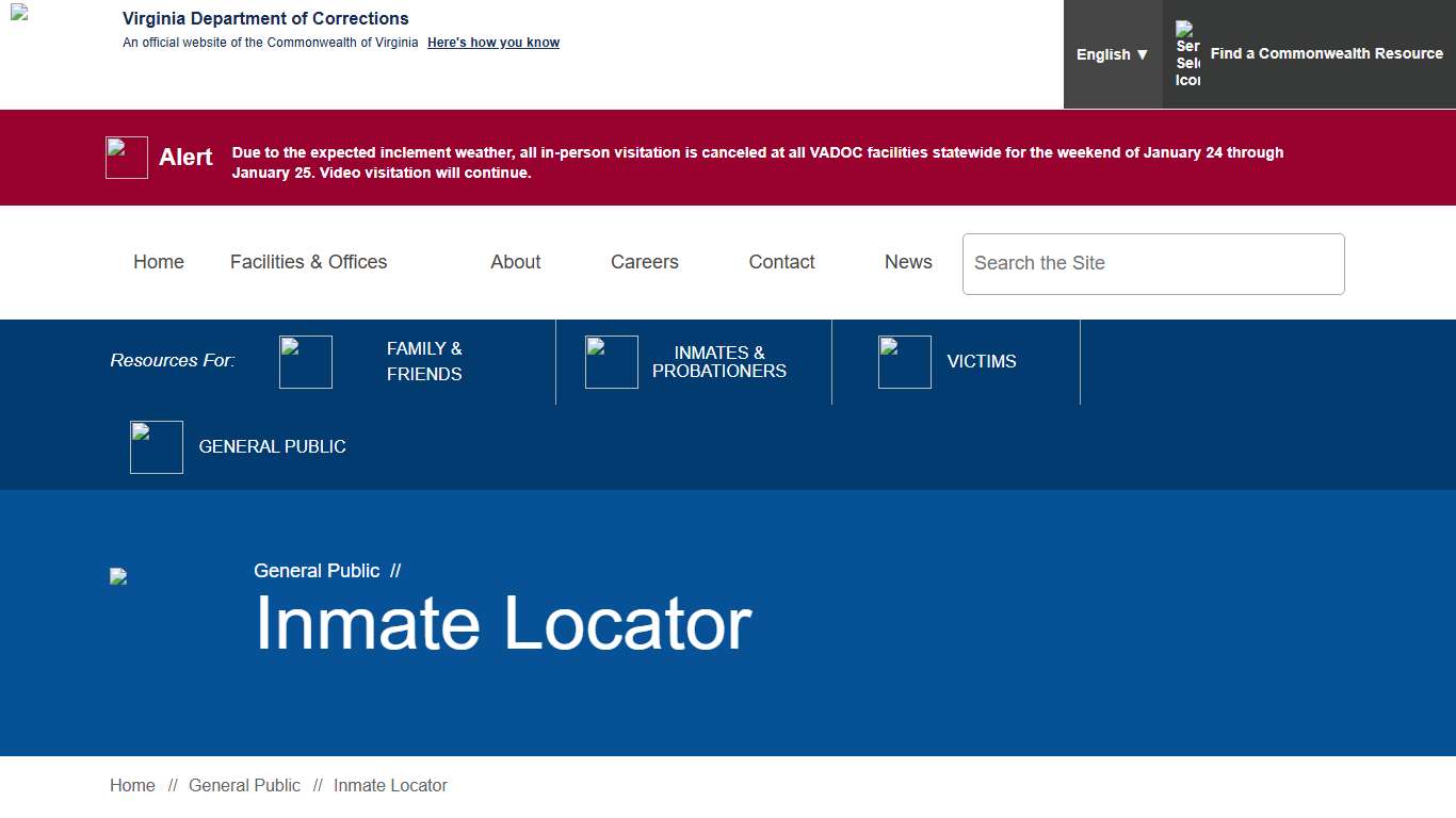 Inmate Locator — Virginia Department of Corrections