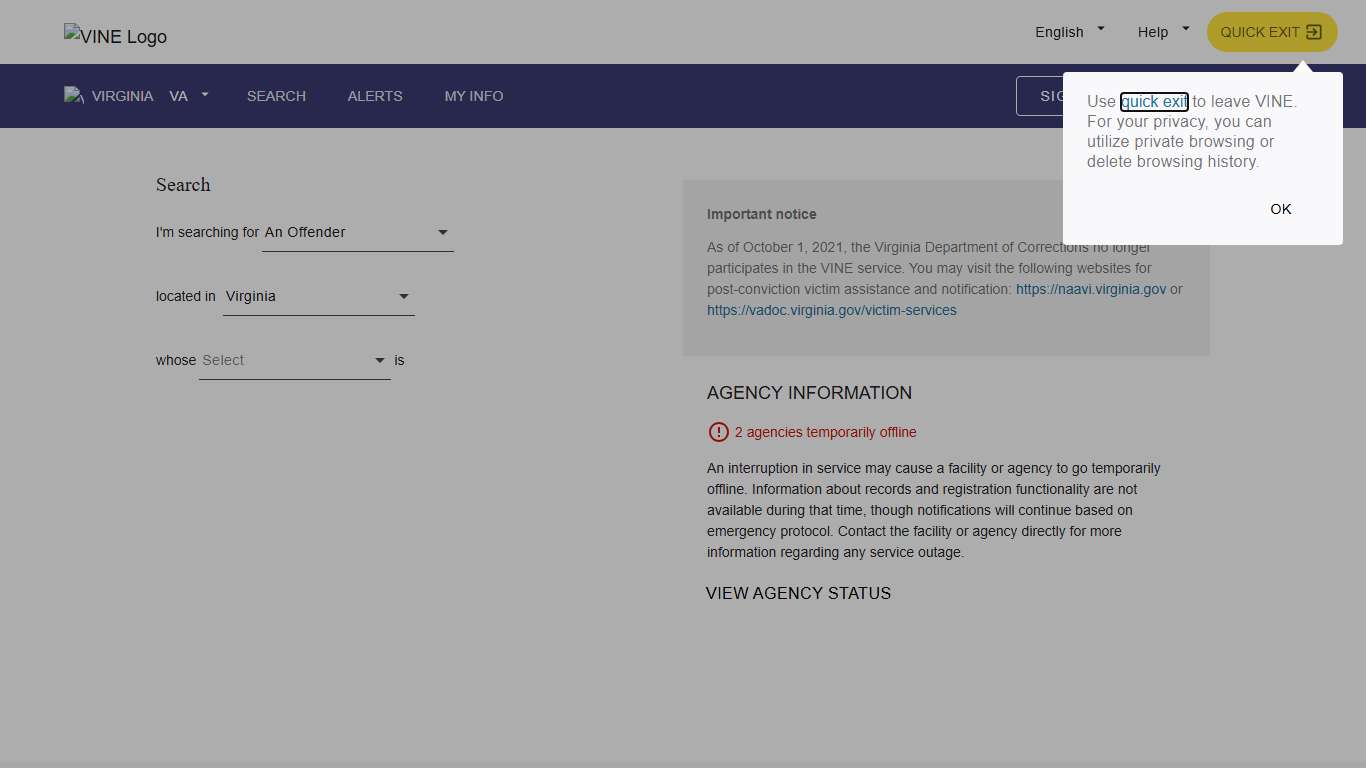 VINELink - Virginia - Search