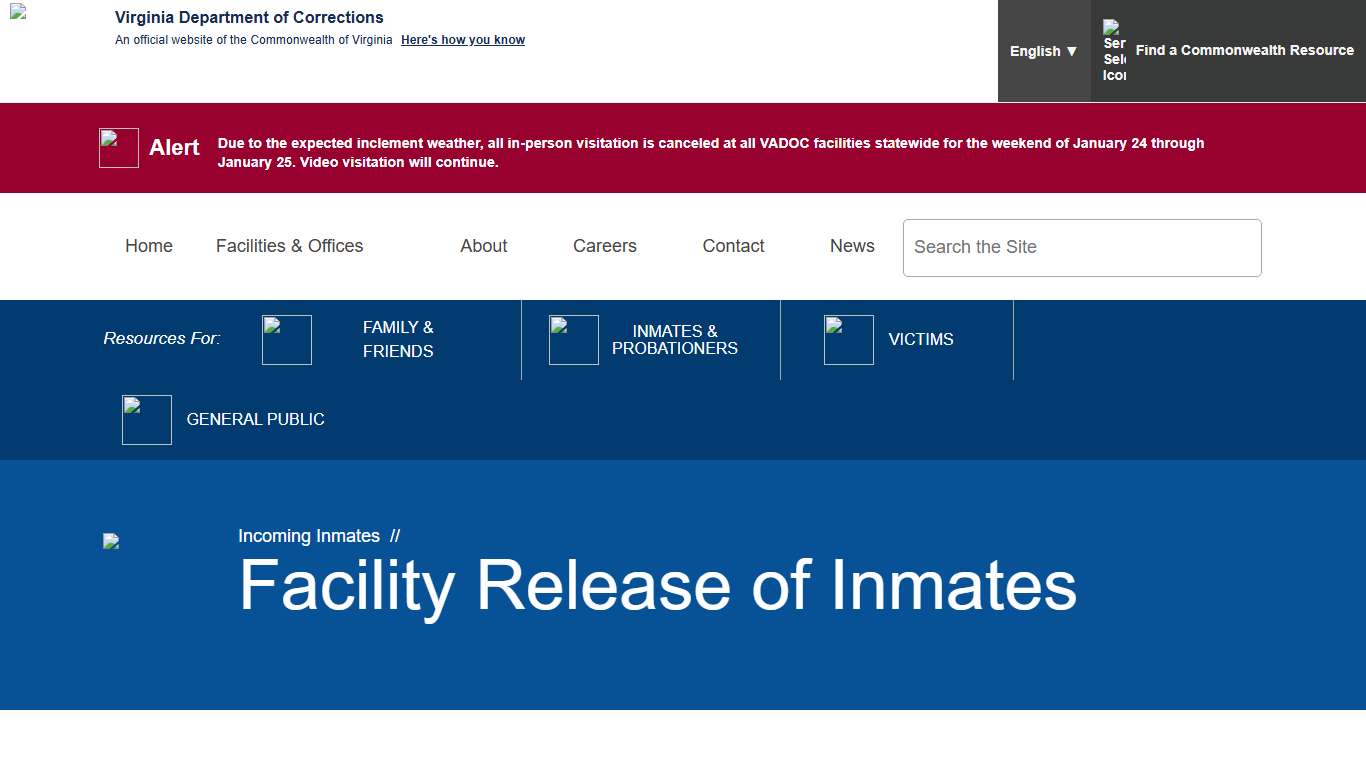 Facility Release of Inmates — Virginia Department of Corrections